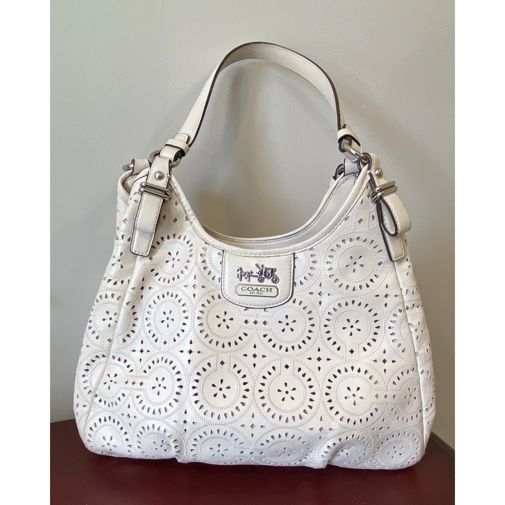 Coach Madison Lace Leather Maggie Ivory Shoulder Bag 19625 Laser Cut Perforated